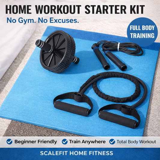 Home Training Kit — Ab Roller + Skipping Rope + Resistance Band